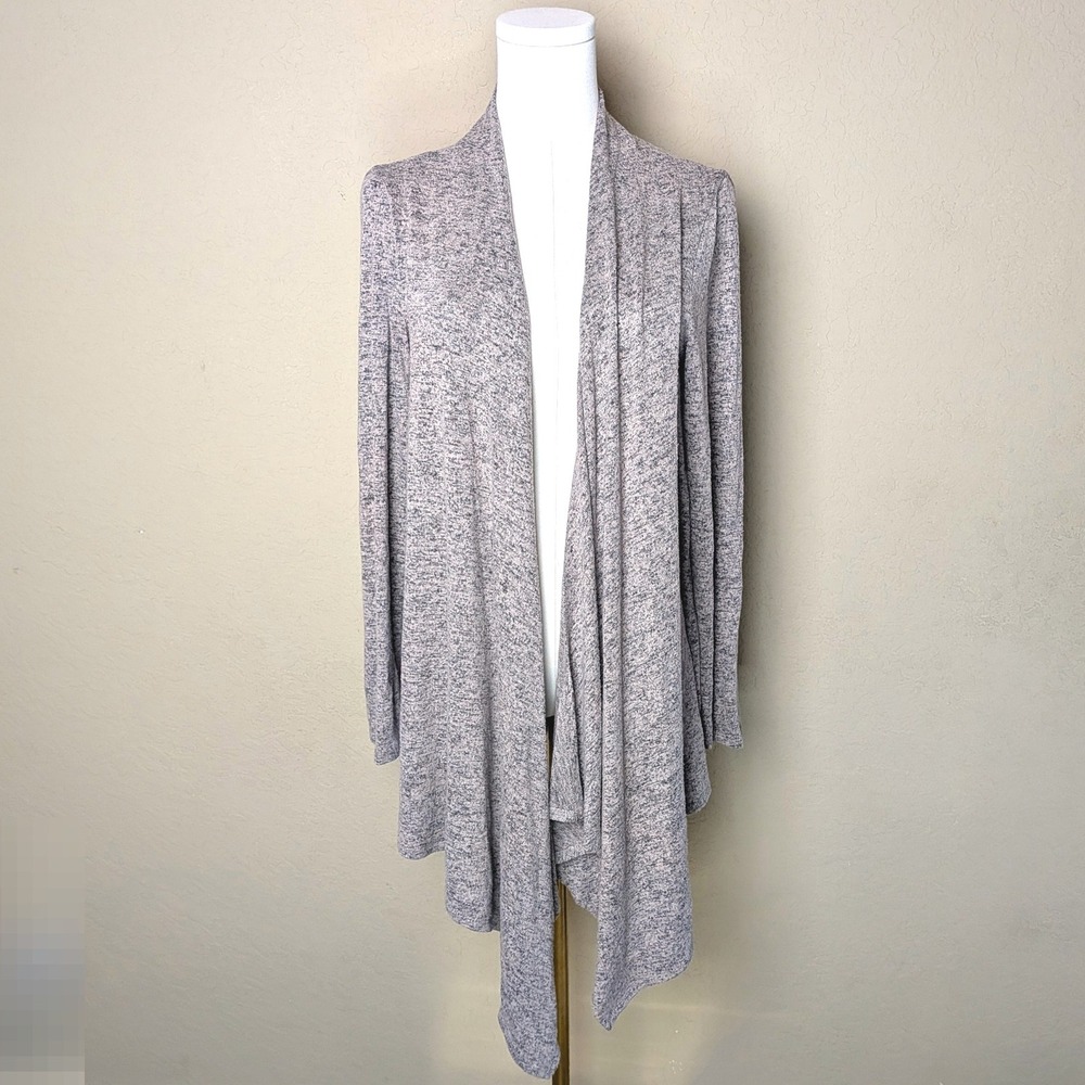Philosophy Heather Taupe Open Front Cardigan Minimalist Cozy Casual Layer (Sz L) - Picture 5 of 10